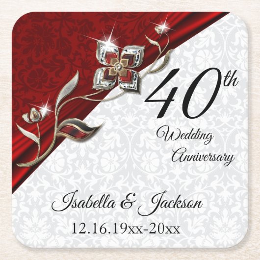 第40回Rubyフローラ結婚記念日💞 スクエアペーパーコースター (正面)