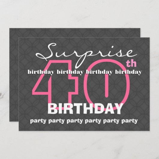 第40回SUPRISE誕生日モダンティール(緑がかった色)とブラックE823 招待状 (正面/裏面)