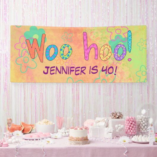 第40回WooHooの名前バナパーソナライズされたー 横断幕 (パーティー)