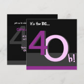 第40大きい4Oh! 誕生日のパーティの招待状-ピンク 招待状 (正面/裏面)