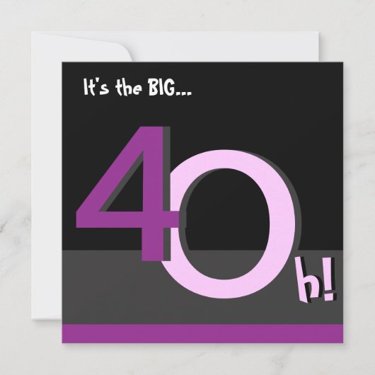 第40大きい4Oh! 誕生日のパーティの招待状-ピンク 招待状 (正面)