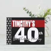 第40彼のための誕生日のモダン赤く白い黒W370 招待状 (スタンド正面)