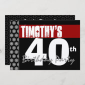 第40彼のための誕生日のモダン赤く白い黒W370 招待状 (正面/裏面)