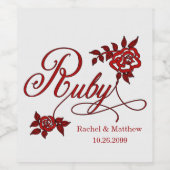 第40日付およびイニシャルとのルビー色記念日 ワインラベル (シングルラベル)