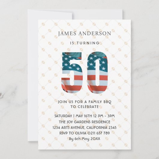 第40期バースデーファミリーBBQパーティー7月4日誕生日 招待状 (正面)