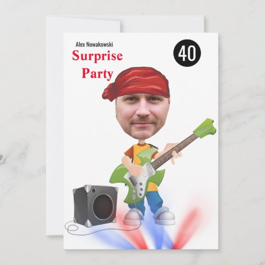 第40期🎸🤣ロックスター誕生日ギターファンキーおもしろい 招待状 (正面)