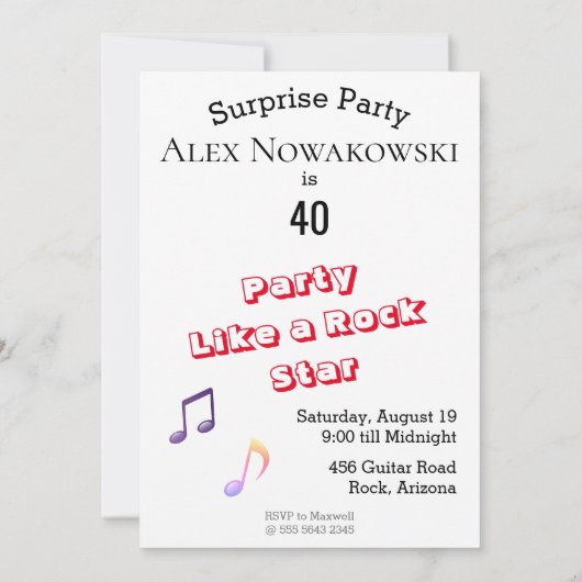 第40期🎸🤣ロックスター誕生日ギターファンキーおもしろい 招待状 (裏面)