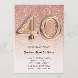 第40期女性誕生日バラ金ゴールドエレガントグリッター 招待状