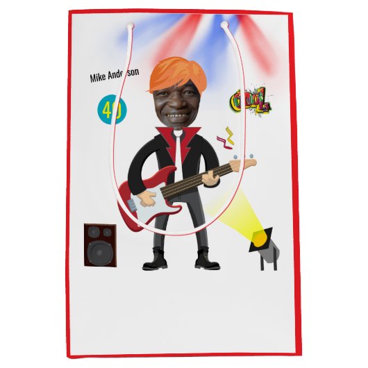 第40期男子ロックスター🎸ファンキー誕生日 ミディアムペーパーバッグ (正面)