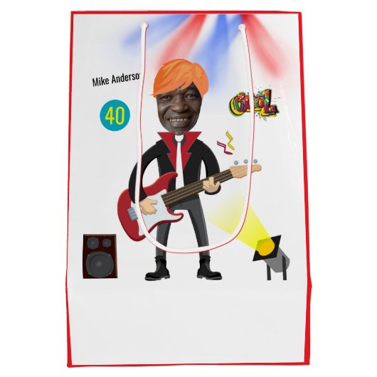 第40期男子ロックスター🎸ファンキー誕生日 ミディアムペーパーバッグ (裏面)