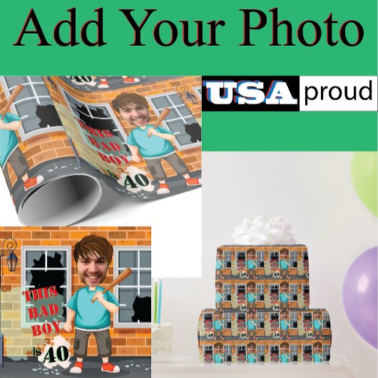 第40期男子誕生日🎁バッドおもしろいボーイポートレート ラッピングペーパー