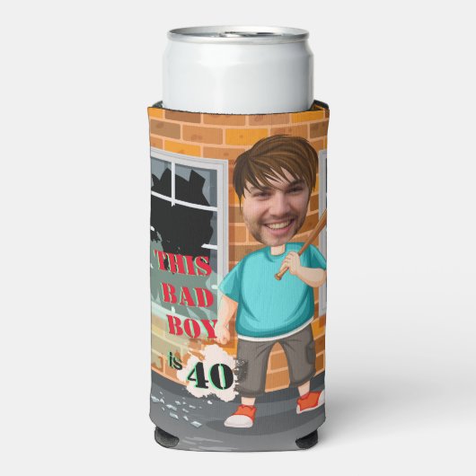 第40期男子誕生日バートボーイおもしろい顔切り抜き スリム缶クーラー (Seltzer正面)