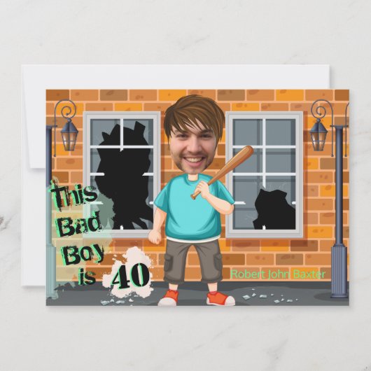 第40期男子誕生日バートボーイおもしろい顔切り抜き 招待状 (正面)