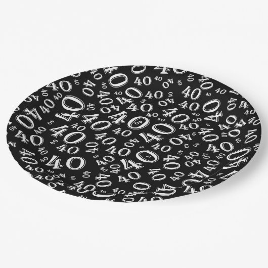 第40白黒誕生日数パターン ペーパープレート (アングル)