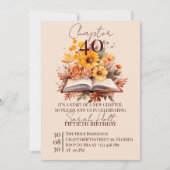 第40章の誕生日 - 秋の花々と開いた本 招待状 (正面)