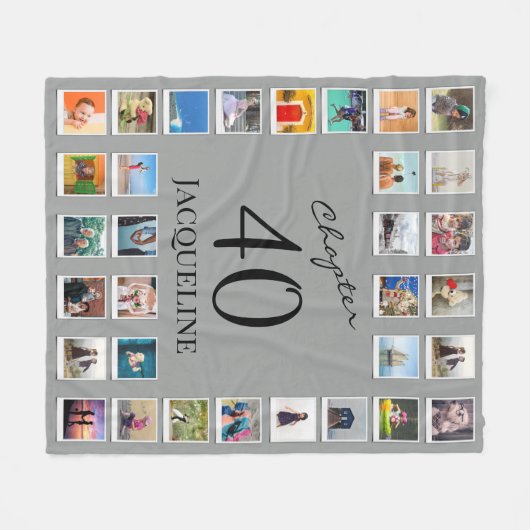 第40章グレーブラック40歳の誕生日の写真 フリースブランケット (正面(横))