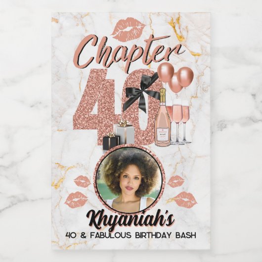 第40章バラ金ゴールド第40回エレガント誕生日 ワインラベル (シングルラベル)