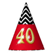 第40第40誕生日の赤い金ゴールドの白黒 パーティーハット (正面)