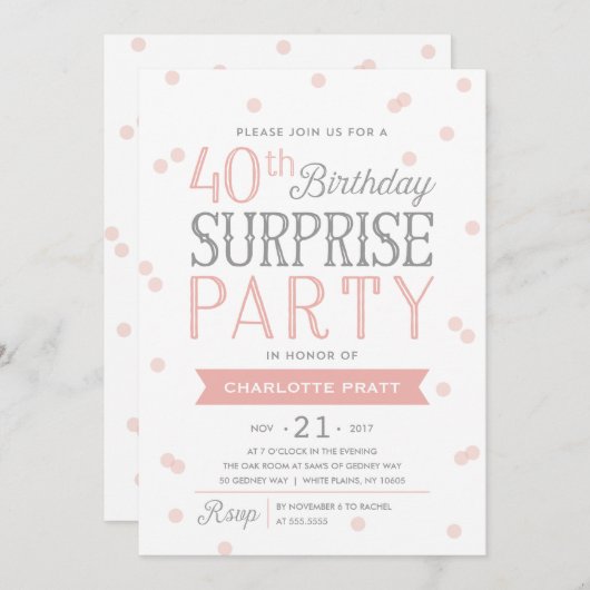 第40紙吹雪の驚きのパーティの招待状|の誕生日 招待状 (正面/裏面)
