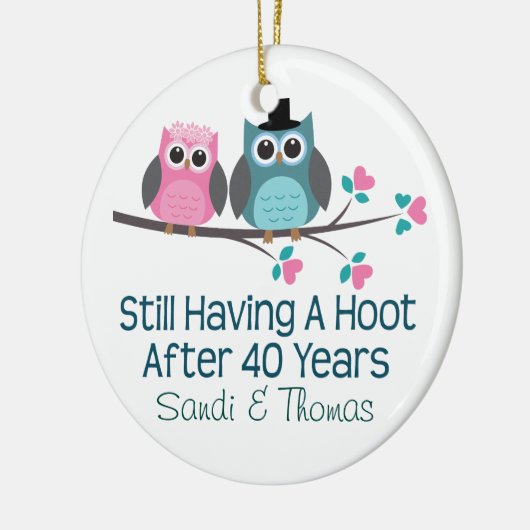 第40結婚記念日のパーソナライズなギフト セラミックオーナメント (左)