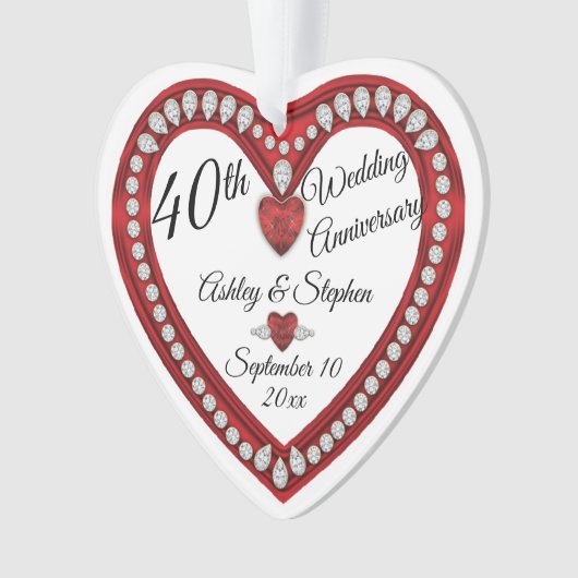 第40結婚記念日のルビー色のダイヤモンドの記念品 オーナメント (正面)