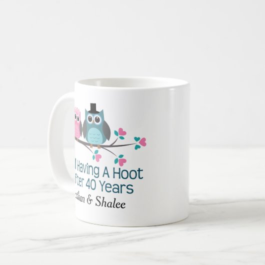 第40結婚記念日彼の彼女の物フクロウのギフトのマグ コーヒーマグカップ (正面左)