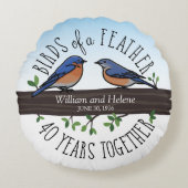 第40結婚記念日、羽のブルーバード ラウンドクッション (正面)