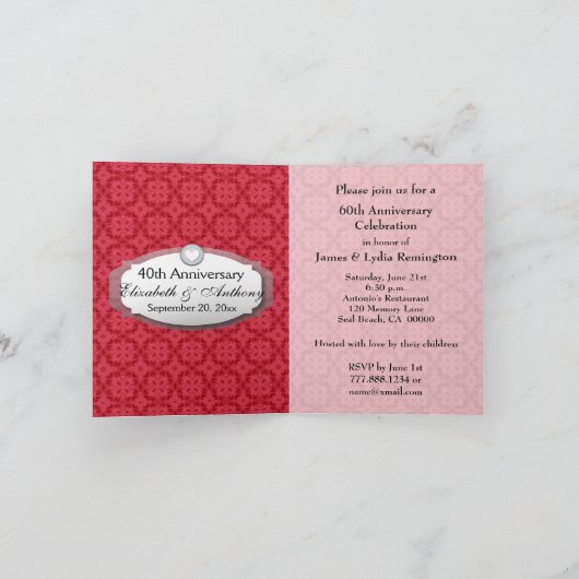 第40記念日の結婚記念日のルビー色の赤Z06 招待状 (内部)