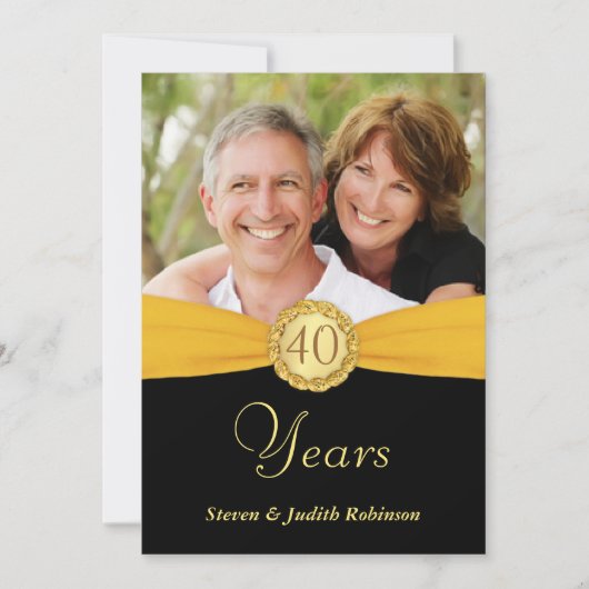 第40記念日-モノグラムとのフェイクな小型のスタイル 招待状 (正面)