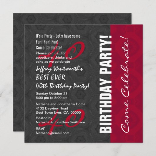 第40誕生会のエレガントな原稿はW14に番号を付けます 招待状 (正面/裏面)