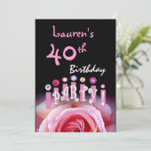 第40誕生会のピンクのバラおよびW1167蝋燭の 招待状 (スタンド正面)