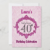 第40誕生会のヴィンテージのピンクフレームS313 招待状 (正面)