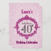 第40誕生会のヴィンテージのピンクフレームS313 招待状 (正面/裏面)