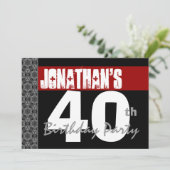 第40誕生会の白黒のパターンおよび赤 招待状 (スタンド正面)