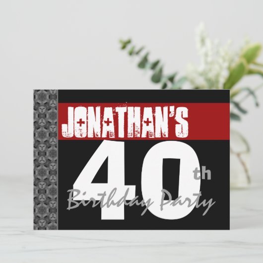 第40誕生会の白黒のパターンおよび赤 招待状 (スタンド正面)