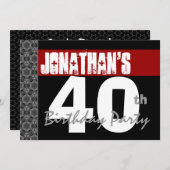 第40誕生会の白黒のパターンおよび赤 招待状 (正面/裏面)