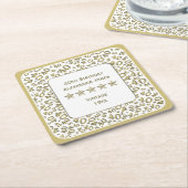 第40誕生会の金ゴールドおよび白い数パターン スクエアペーパーコースター (アングル)