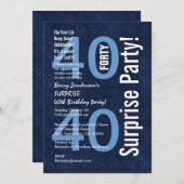 第40誕生日のモダンなロイヤルブルーR602を驚かして下さい 招待状 (正面/裏面)