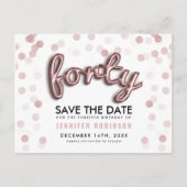 第40誕生日の保存日付のばら色の金ゴールドの気球 案内ポストカード (正面)