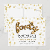 第40誕生日の保存日付の金ゴールドの気球のグリッター 案内ポストカード (正面/裏面)
