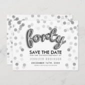 第40誕生日の保存日付の銀の気球のグリッター 案内ポストカード (正面/裏面)