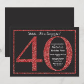 第40誕生日の招待状の赤いグリッターを驚かして下さい 招待状 (正面/裏面)