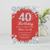 第40誕生日の招待状の赤く、銀製のダイヤモンド 招待状 (スタンド正面)