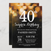 第40誕生日の招待状の金ゴールドのグリッターを驚かして下さい 招待状 (正面/裏面)