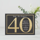 第40誕生日の招待状の金ゴールドのグリッターを驚かして下さい 招待状 (スタンド正面)