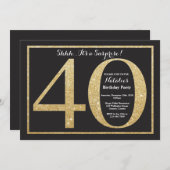 第40誕生日の招待状の金ゴールドのグリッターを驚かして下さい 招待状 (正面/裏面)