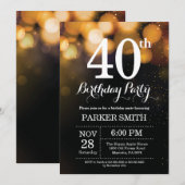 第40誕生日の招待状の金ゴールドのグリッター 招待状 (正面/裏面)