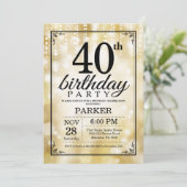 第40誕生日の招待状の金ゴールドのグリッター 招待状 (スタンド正面)