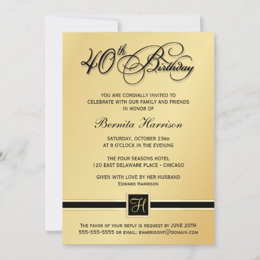 第40誕生日の招待状- (占星術の)十二宮図の印の天秤座 招待状 (裏面)