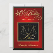 第40誕生日の招待状- (占星術の)十二宮図の印の天秤座 招待状 (正面)